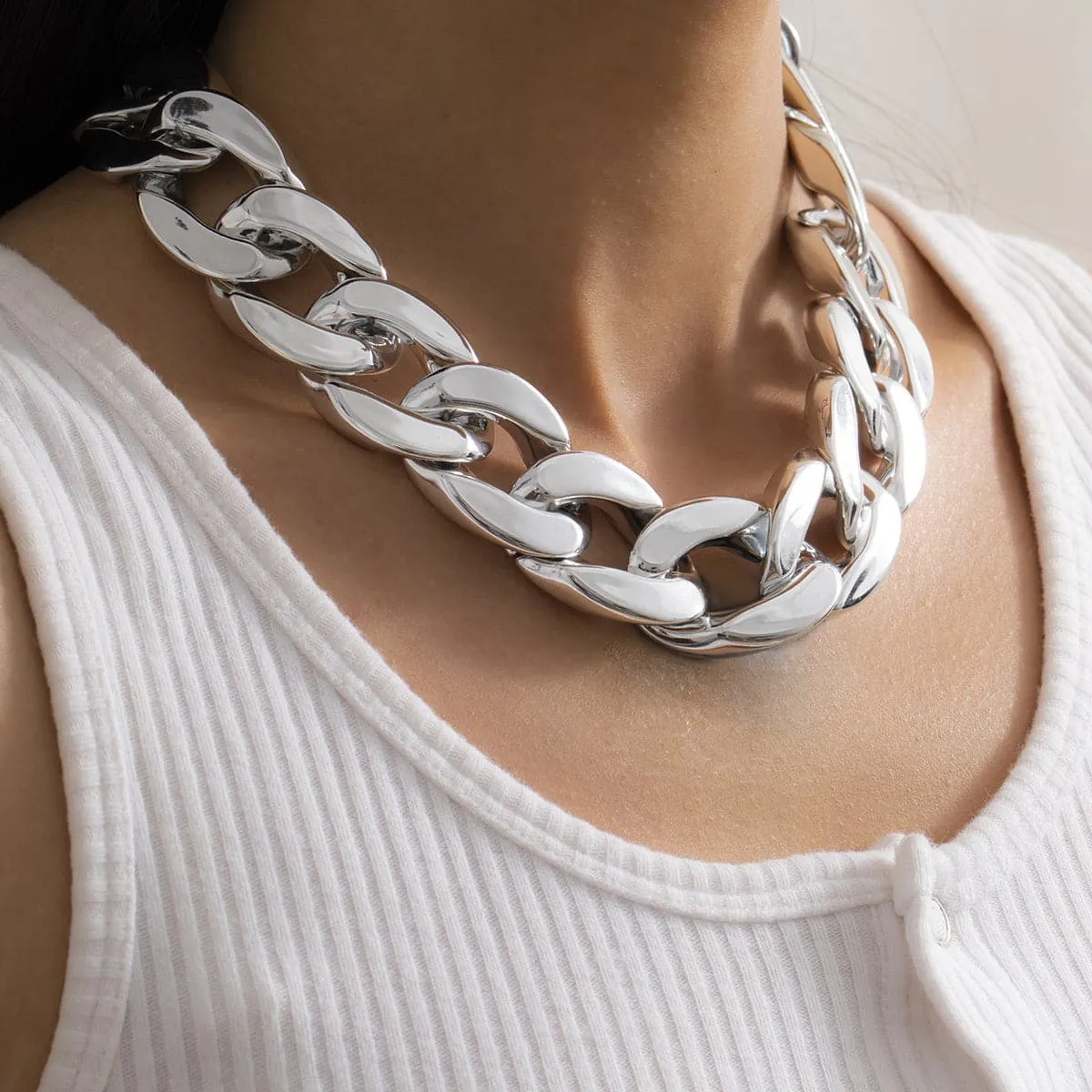 Silver-Plated Curb Chain Choker Necklace