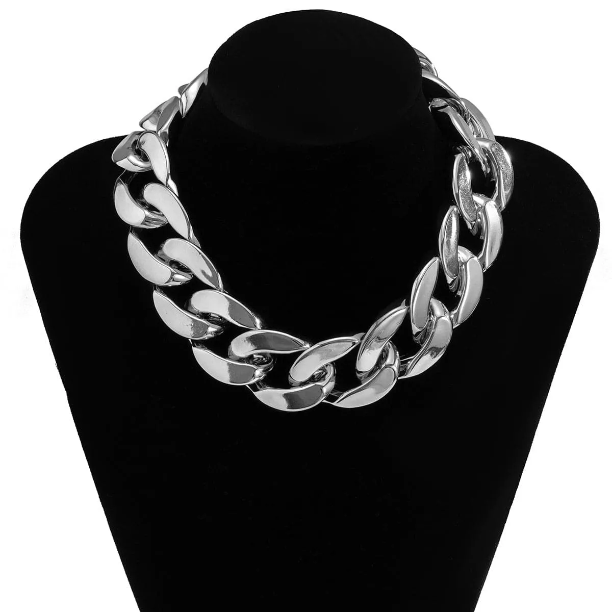 Silver-Plated Curb Chain Choker Necklace