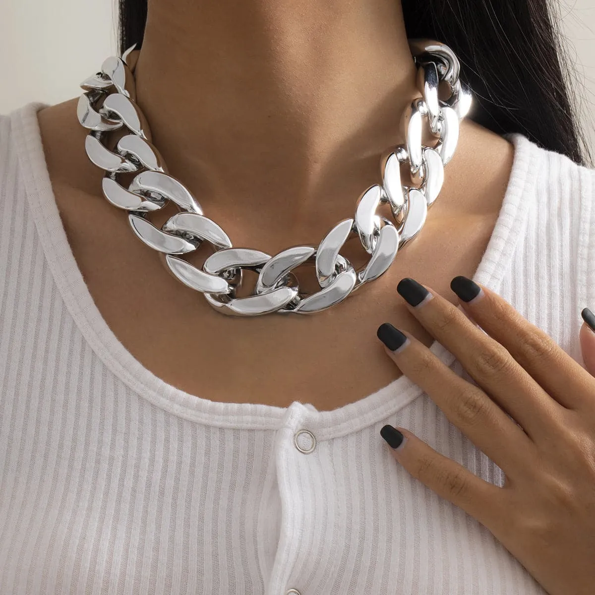 Silver-Plated Curb Chain Choker Necklace