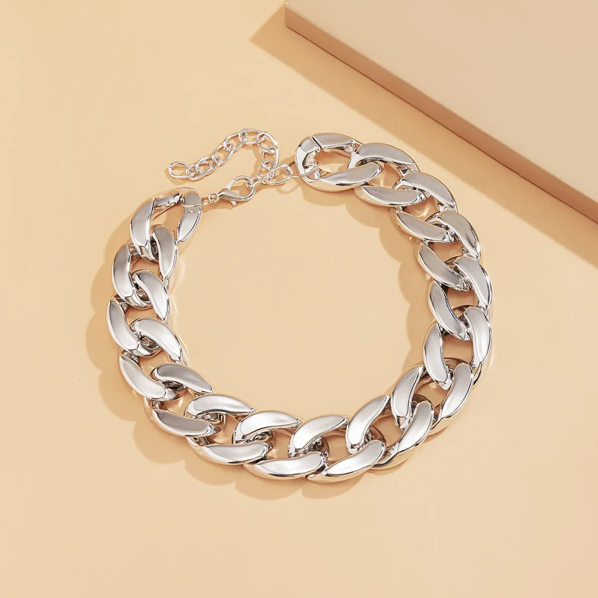 Silver-Plated Curb Chain Choker Necklace