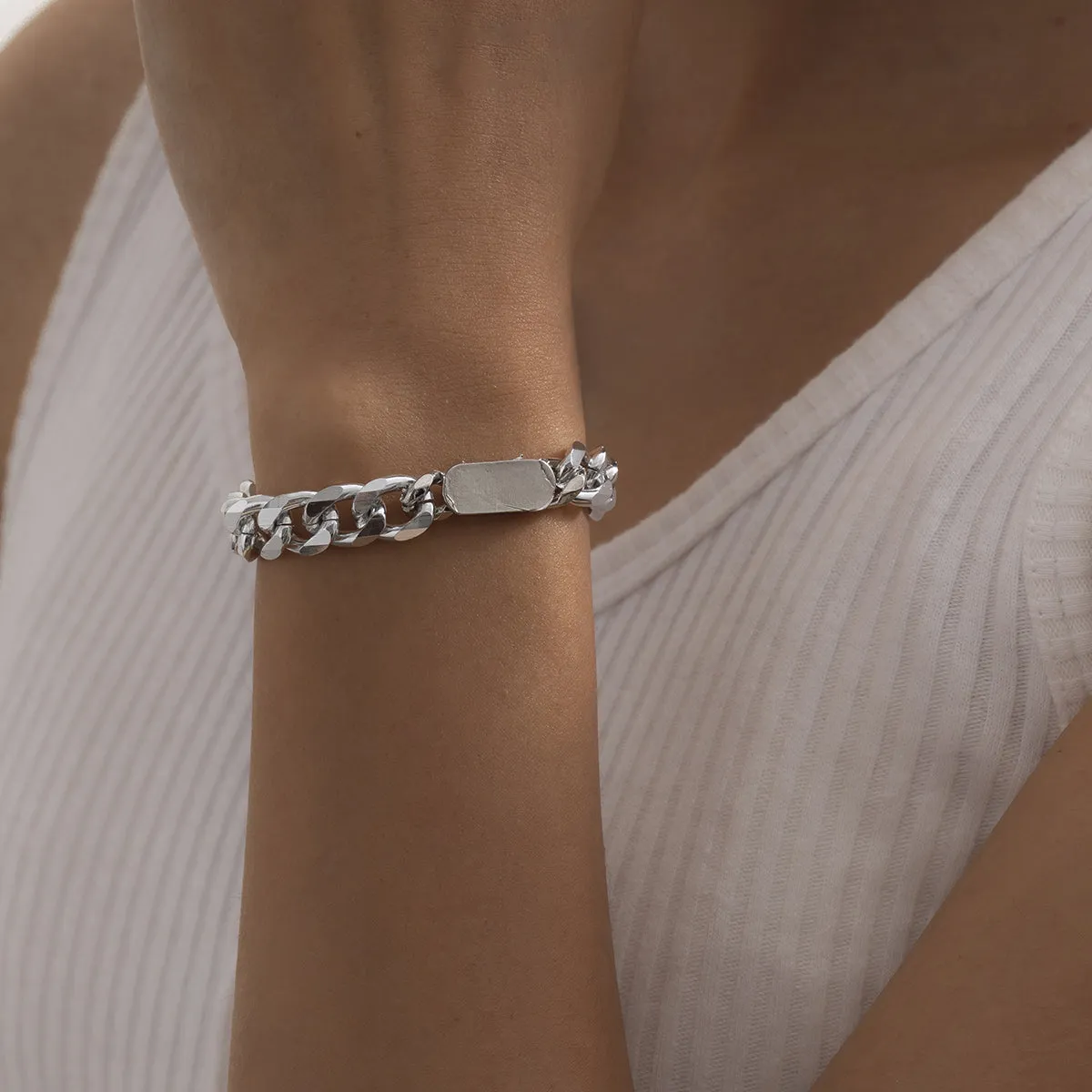 Silver-Plated Curb Chain ID Bracelet