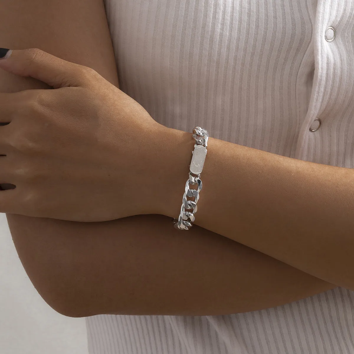 Silver-Plated Curb Chain ID Bracelet