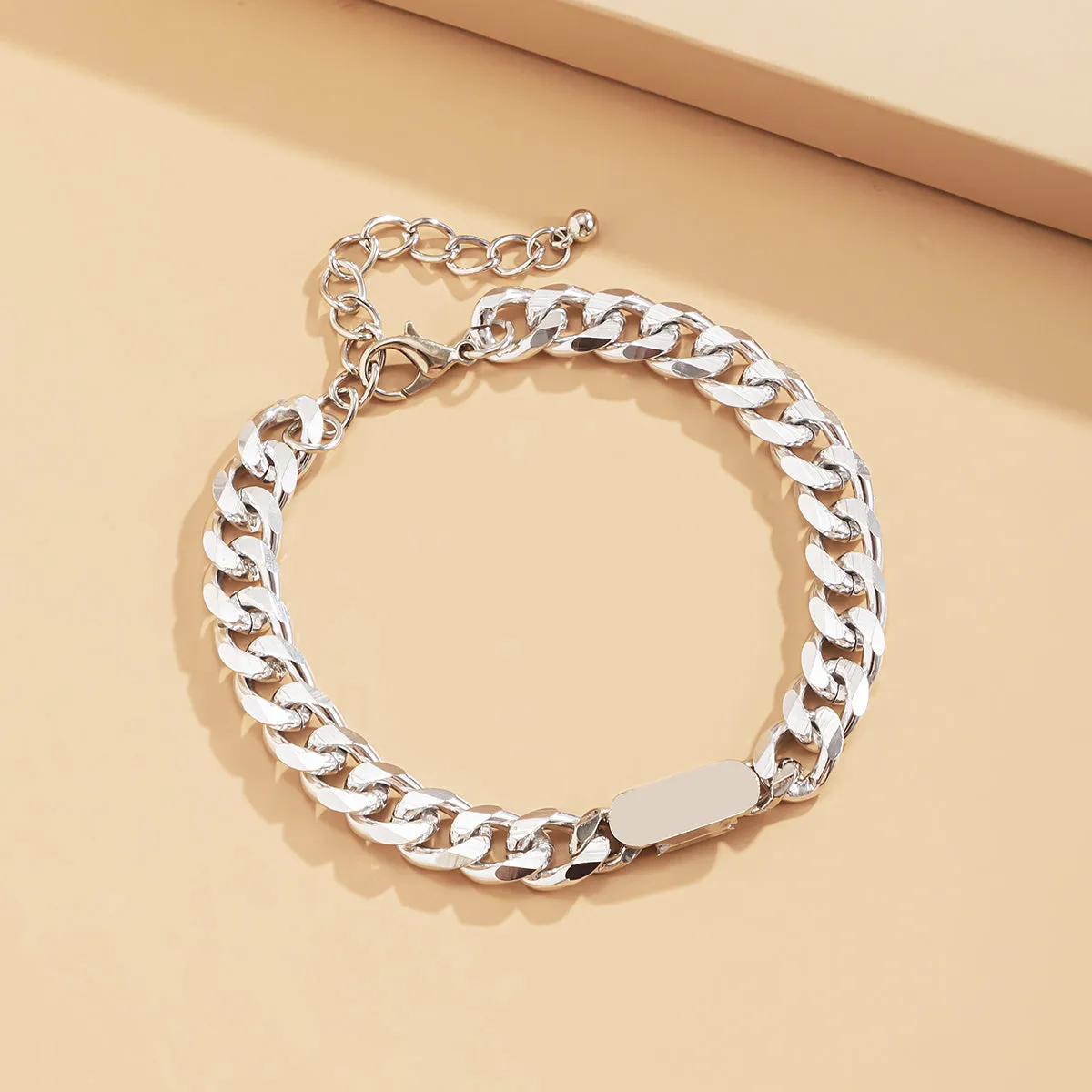 Silver-Plated Curb Chain ID Bracelet