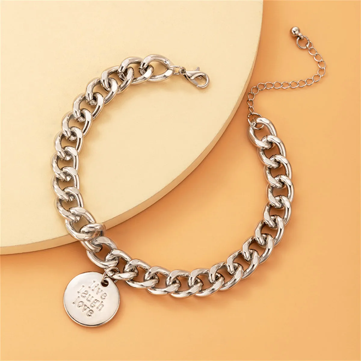 Silver-Plated 'Live Laugh Love' Chunky Curb Chain Anklet