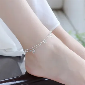 Silver-Plated Open Clover Station Layered Anklet