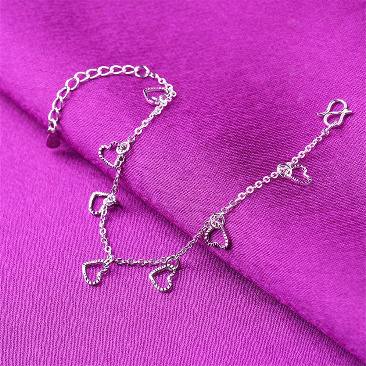 Silver-Plated Open Heart Station Anklet