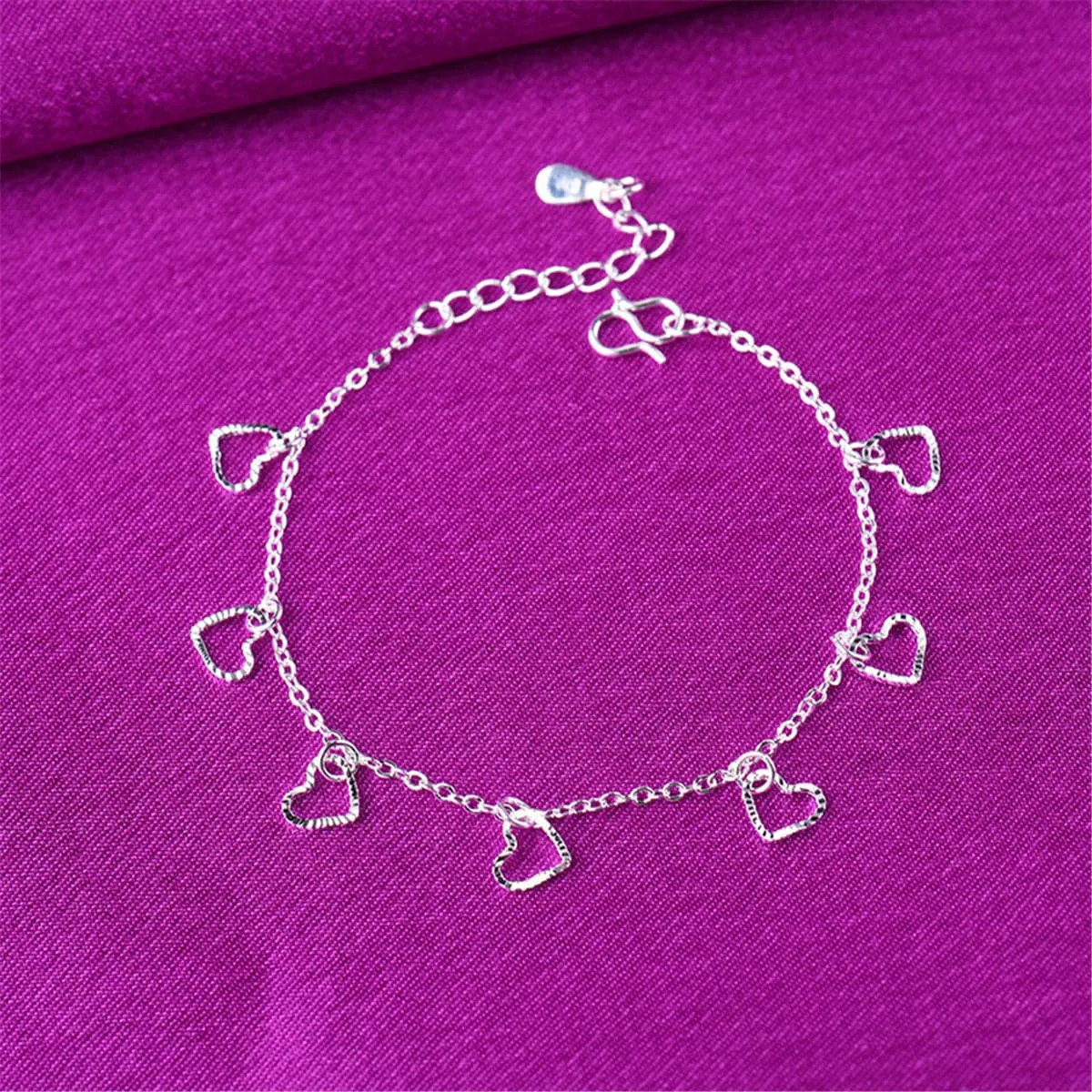 Silver-Plated Open Heart Station Anklet