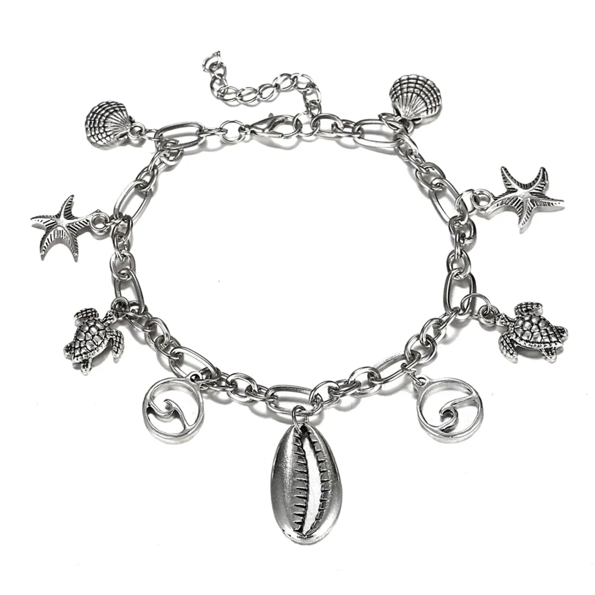 Silver-Plated Seashell & Starfish Station Anklet