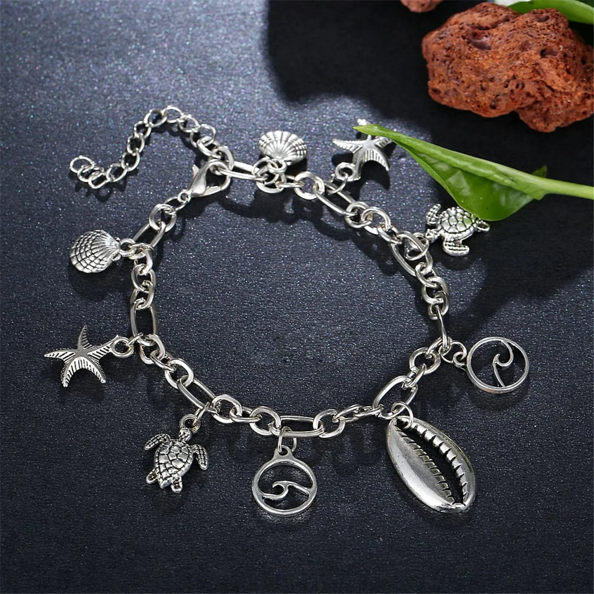 Silver-Plated Seashell & Starfish Station Anklet
