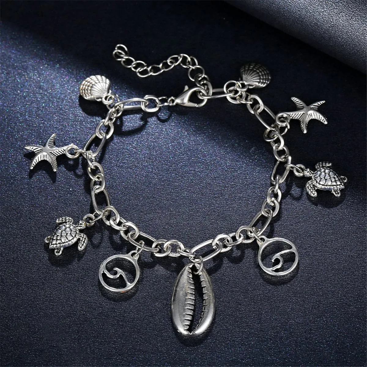 Silver-Plated Seashell & Starfish Station Anklet