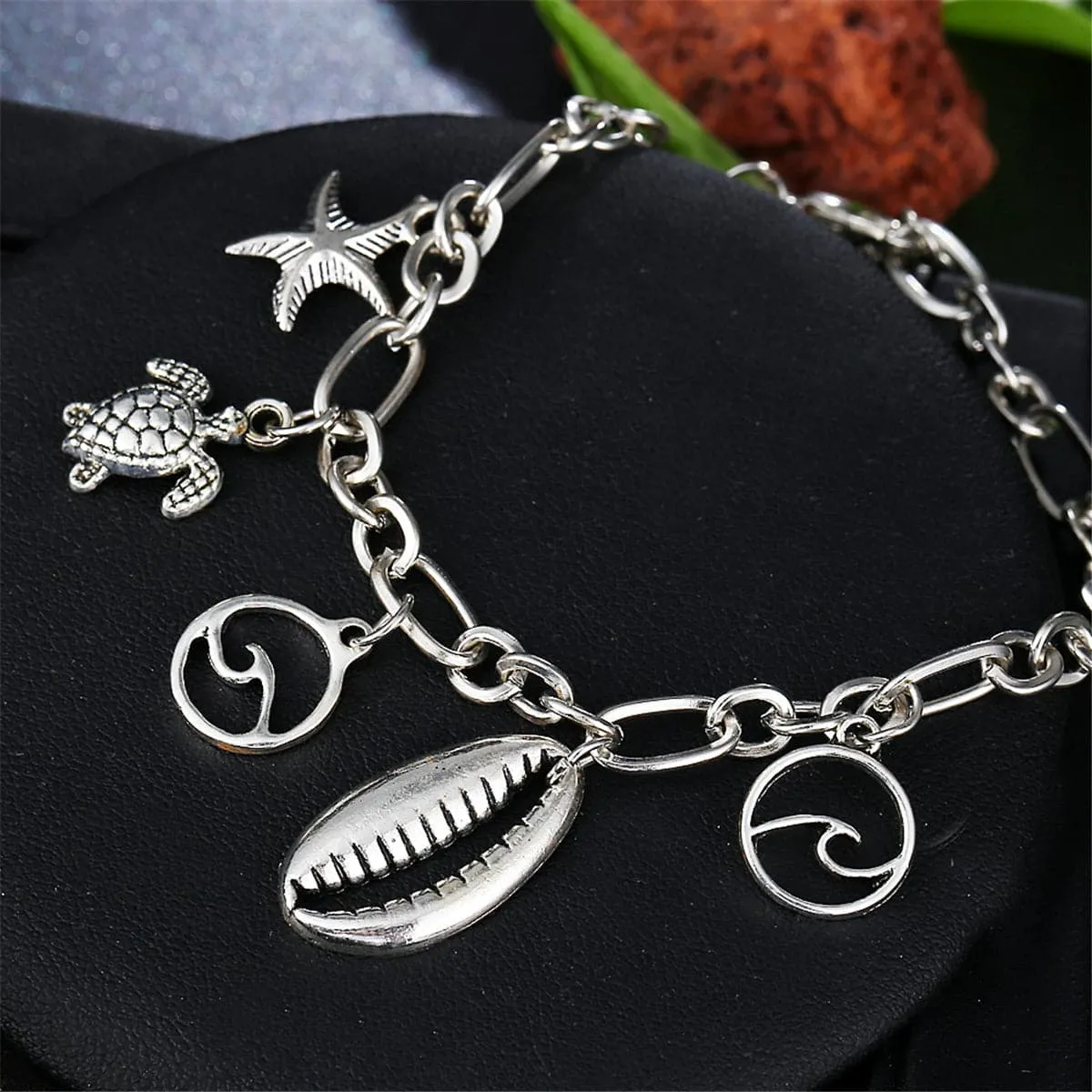 Silver-Plated Seashell & Starfish Station Anklet