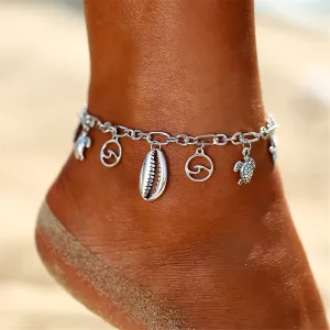 Silver-Plated Seashell & Starfish Station Anklet