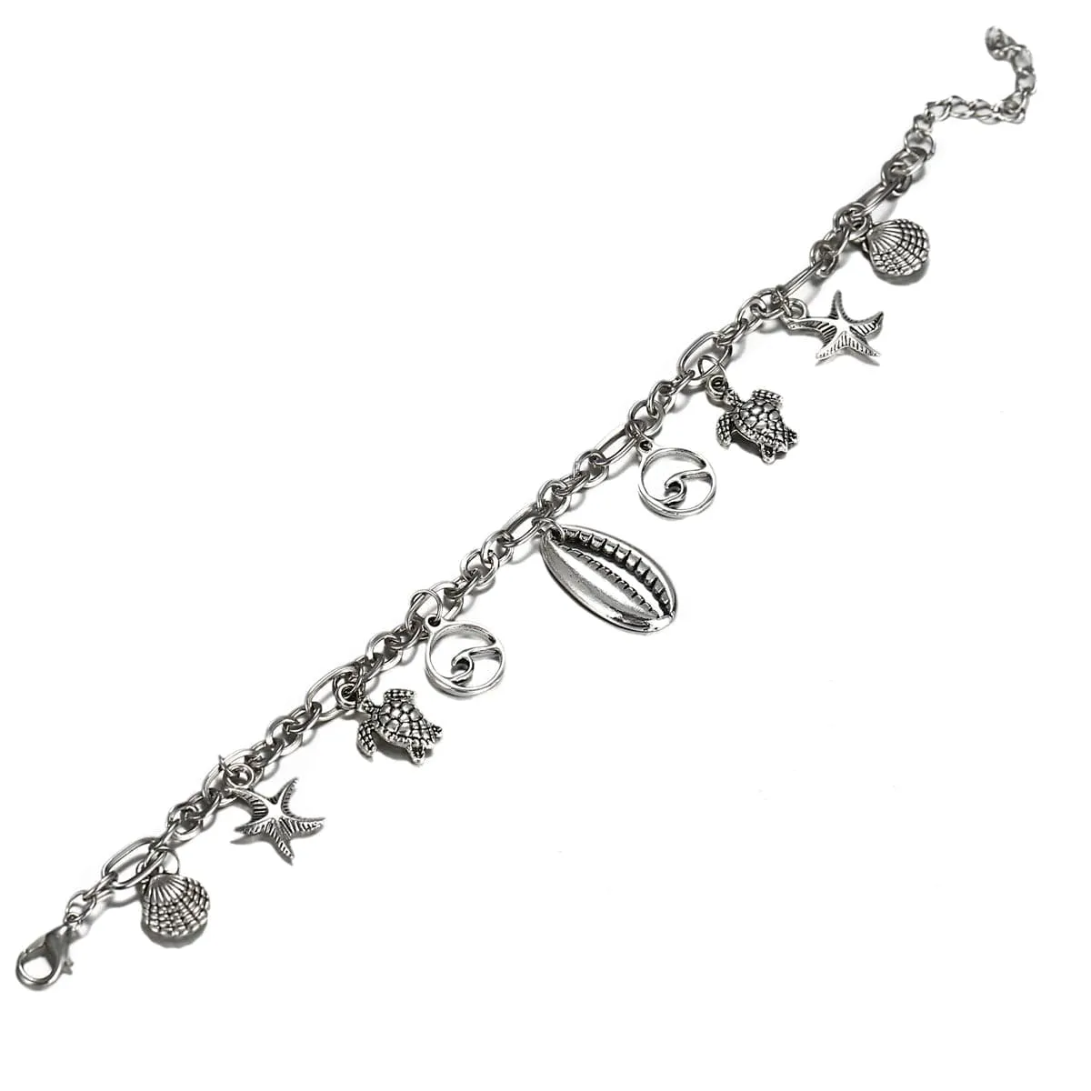 Silver-Plated Seashell & Starfish Station Anklet