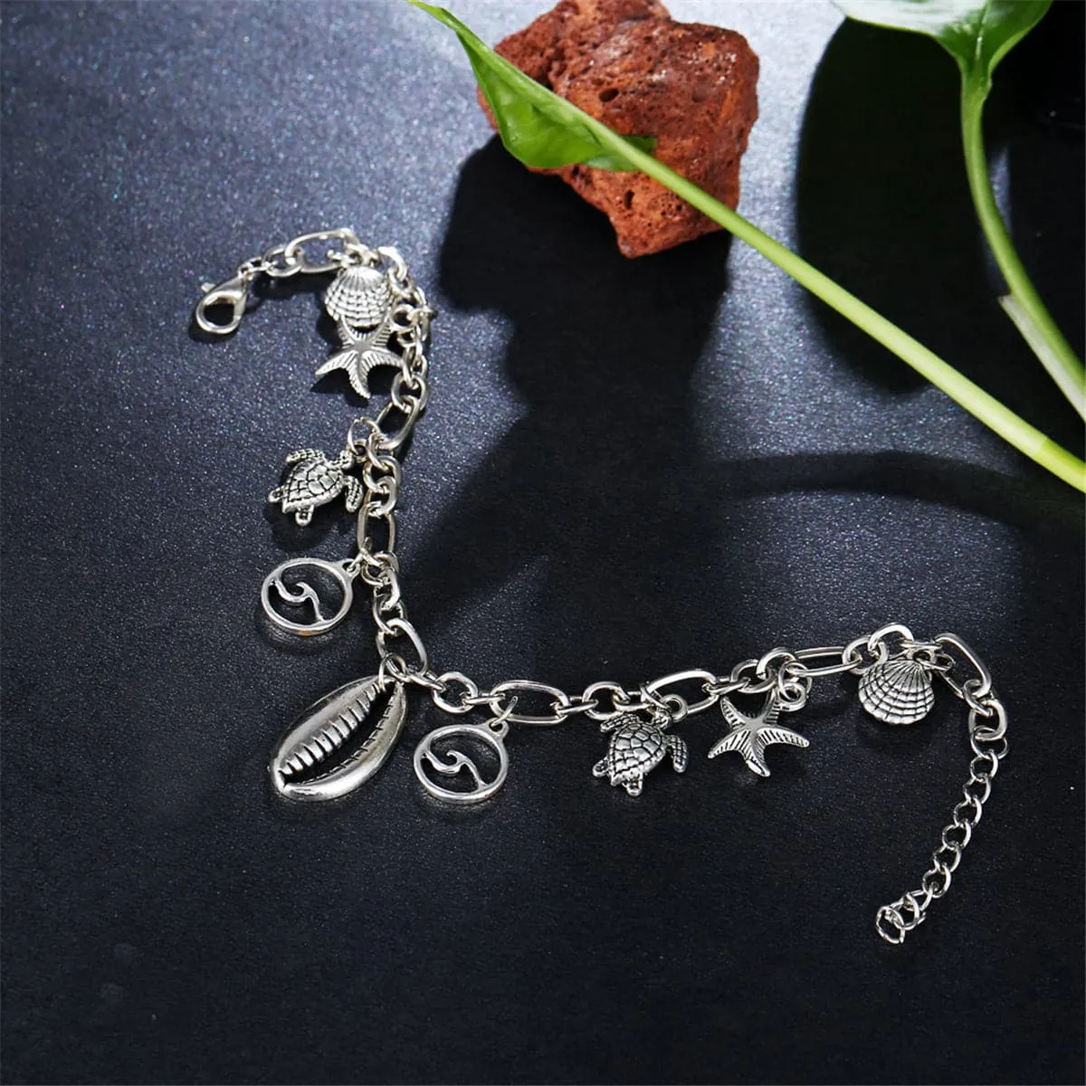 Silver-Plated Seashell & Starfish Station Anklet