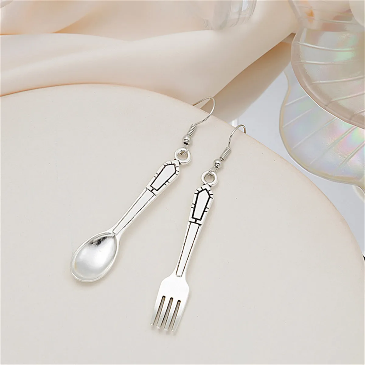 Silver-Plated Spoon & Fork Drop Earrings