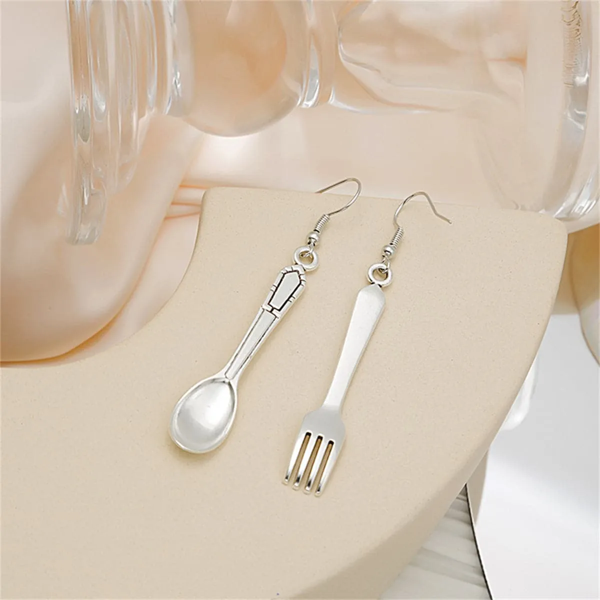 Silver-Plated Spoon & Fork Drop Earrings