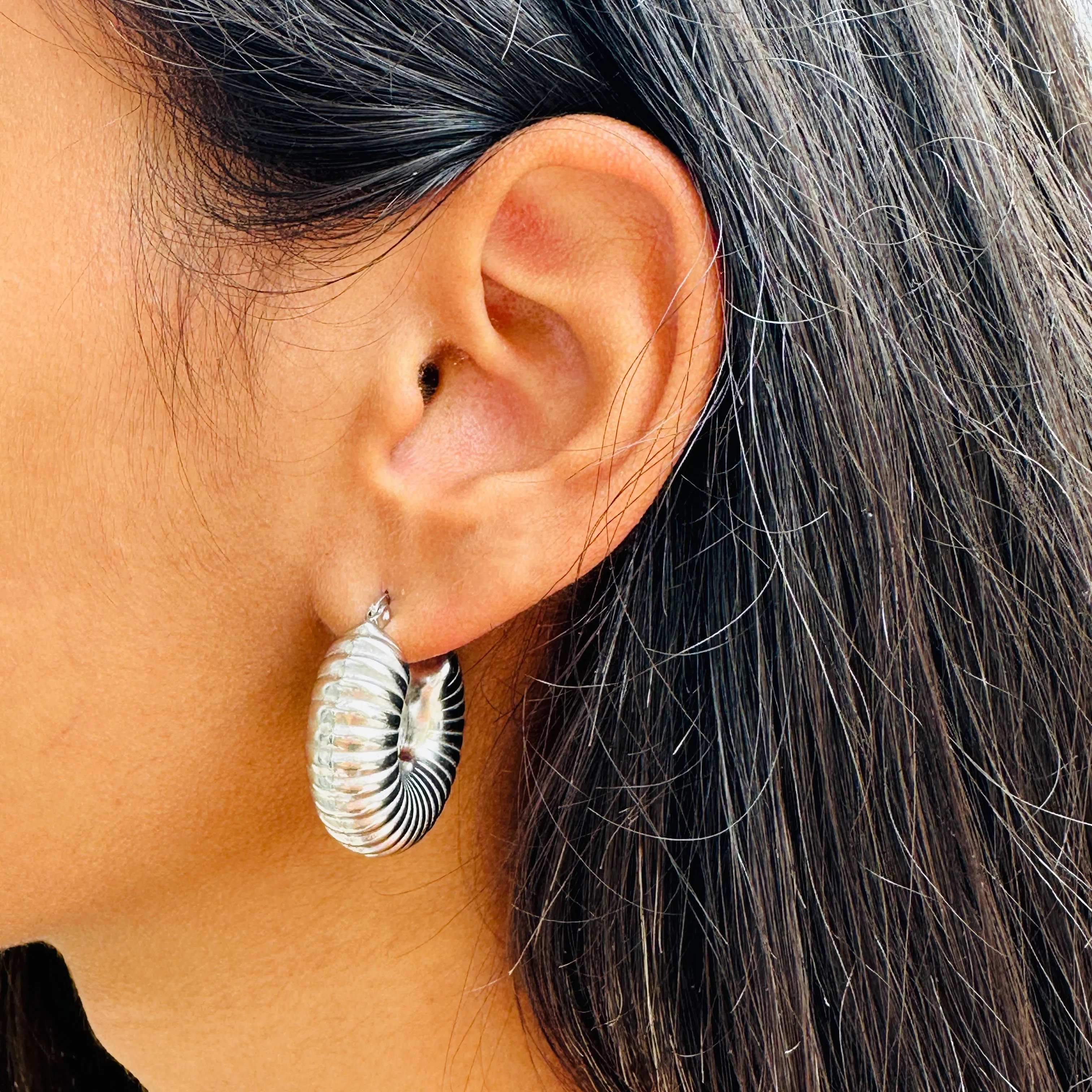 Silver Ridged Hoops