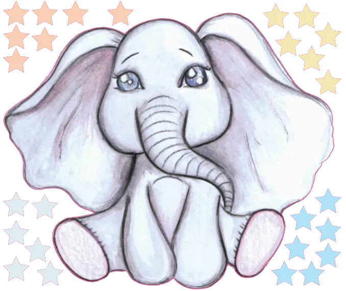 Single Baby Elephant Australian Design Hand Painted Peel & Stick, Removable Wall Decal. Nursery, Kids Playroom, Kids Teens Bedroom