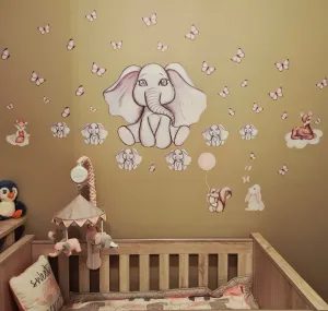 Single Baby Elephant Australian Design Hand Painted Peel & Stick, Removable Wall Decal. Nursery, Kids Playroom, Kids Teens Bedroom