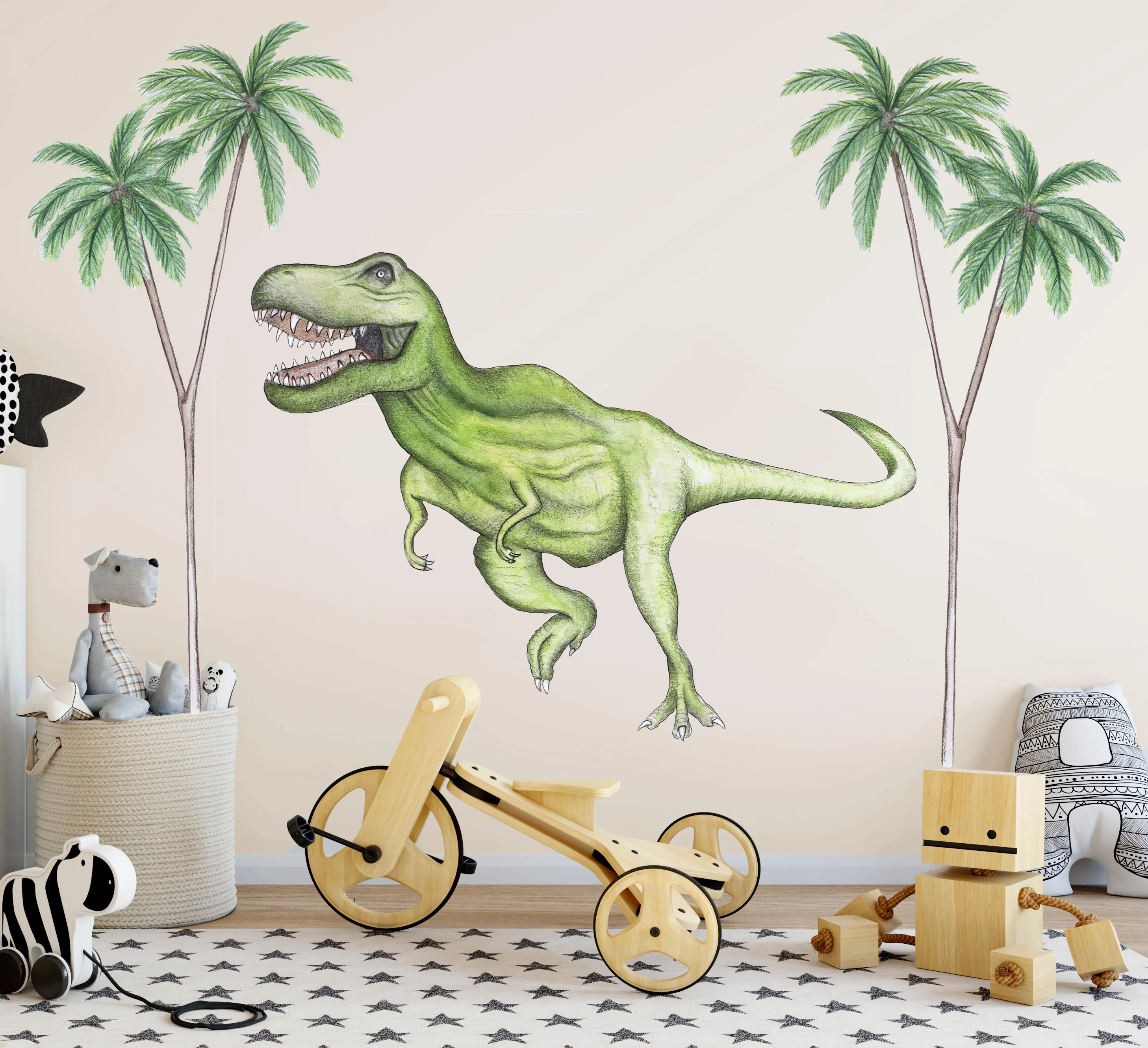 Single T-Rex Australian Design Hand Painted Peel & Stick, Removable Wall Decal. Nursery, Kids Playroom, Kids Teens Bedroom