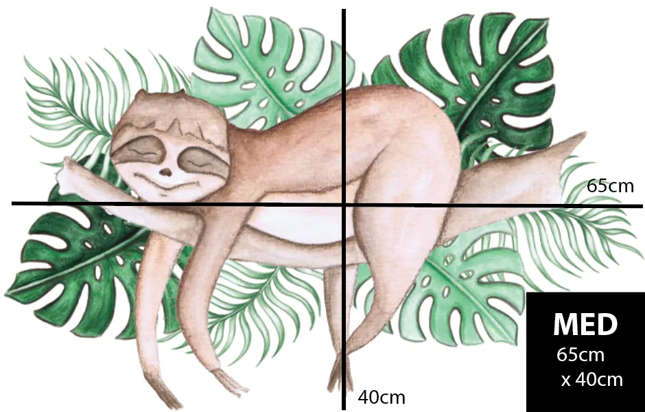 Sleepy Sloth Australian Design Hand Painted Peel & Stick, Removable Wall Decal. Nursery, Kids Playroom, Kids Teens Bedroom