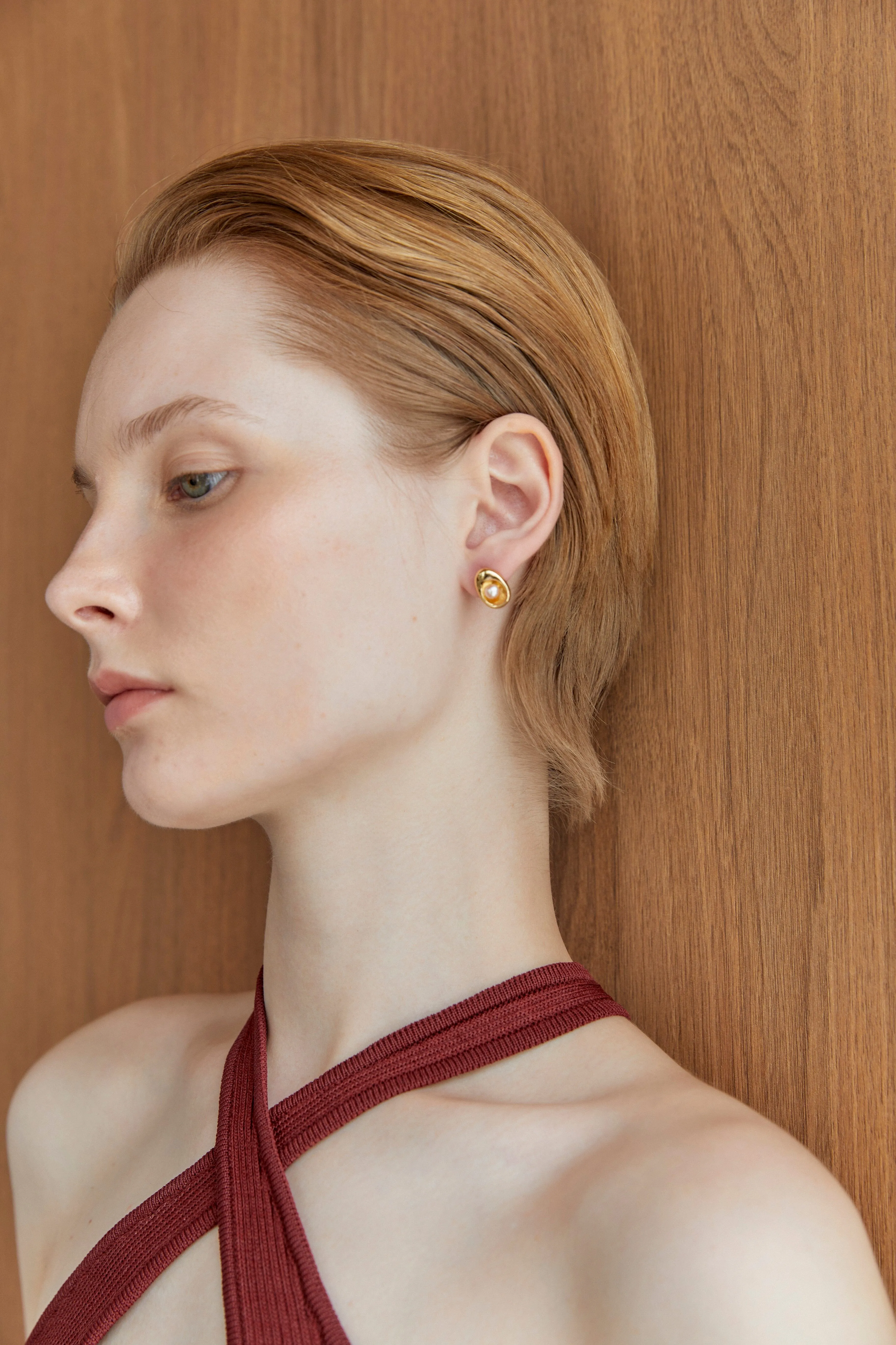 Small Pearl Cradle Stud Earrings