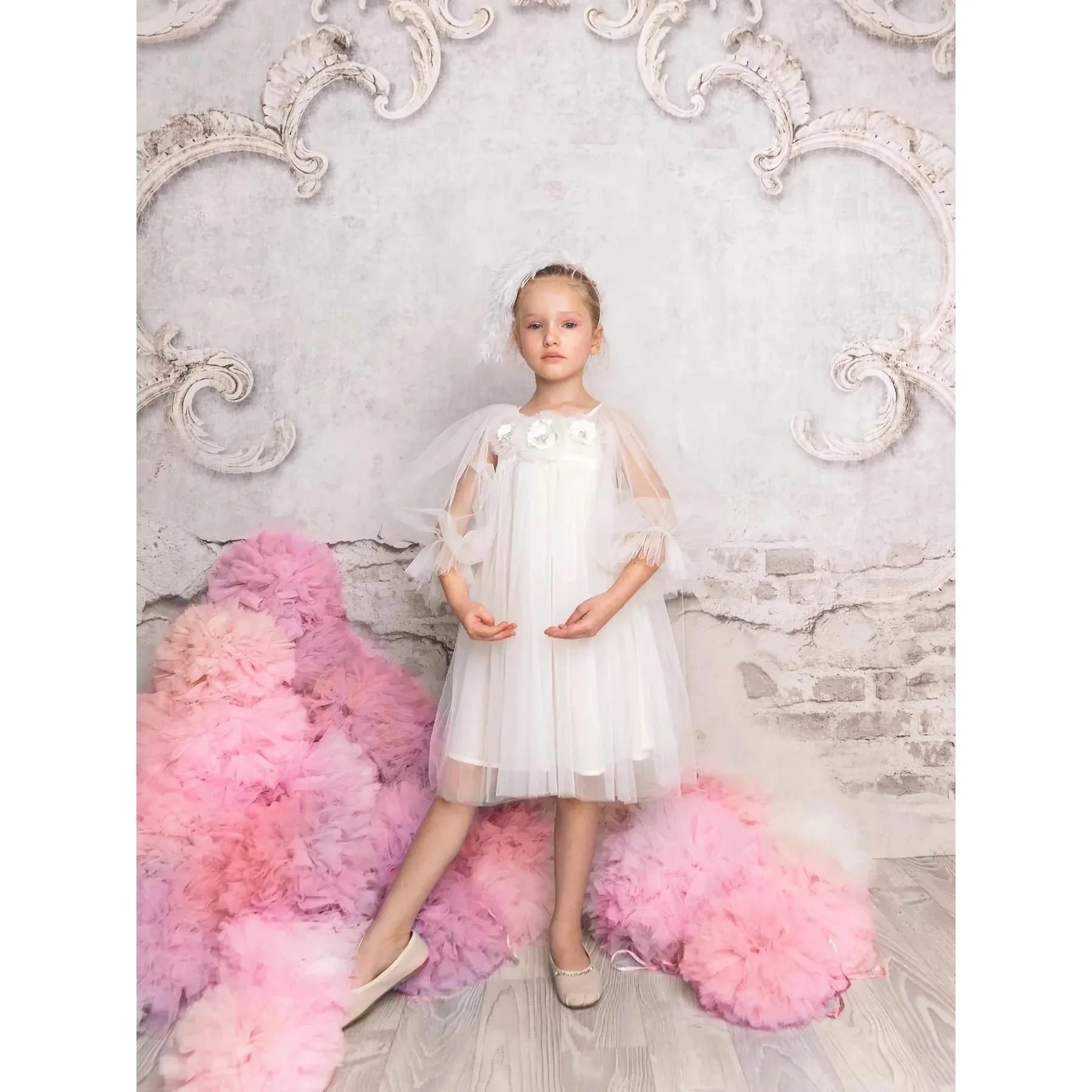 Snowy Petal Tulle Dress