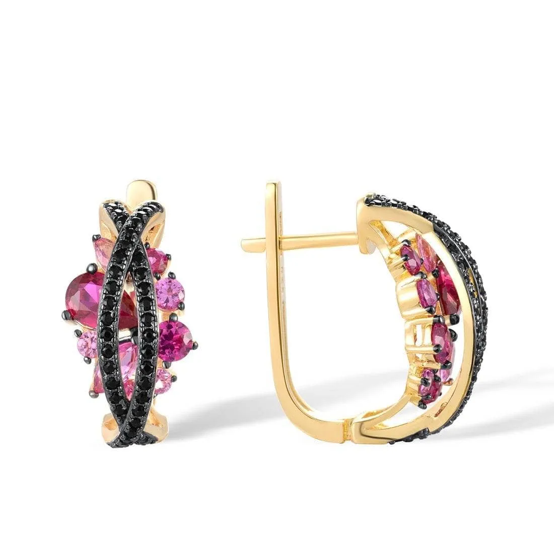 Sparkling Black & Pink Stones Jewelry Set
