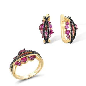 Sparkling Black & Pink Stones Jewelry Set