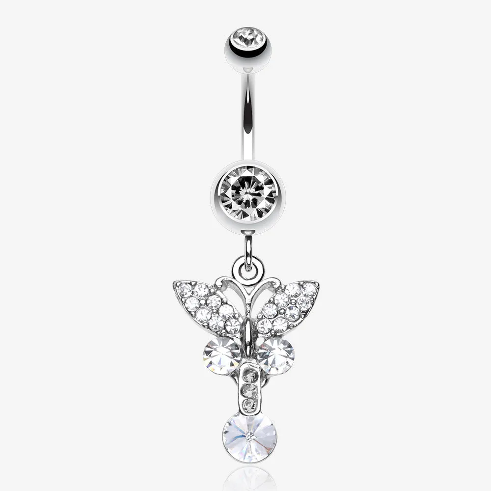 Sparkling Butterfly Gem Belly Ring
