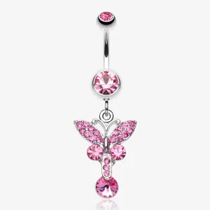 Sparkling Butterfly Gem Belly Ring