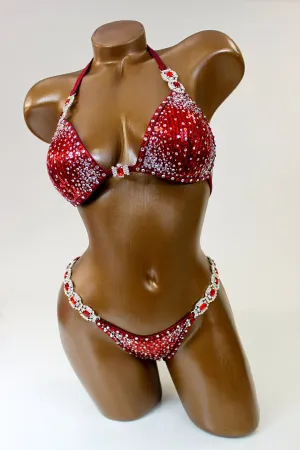 Sparkling Deep Red Sequin Bikini Suit