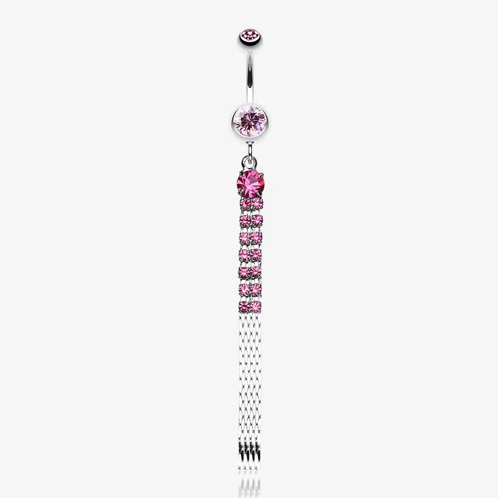 Sparkling Gem Chain Tassel Belly Ring