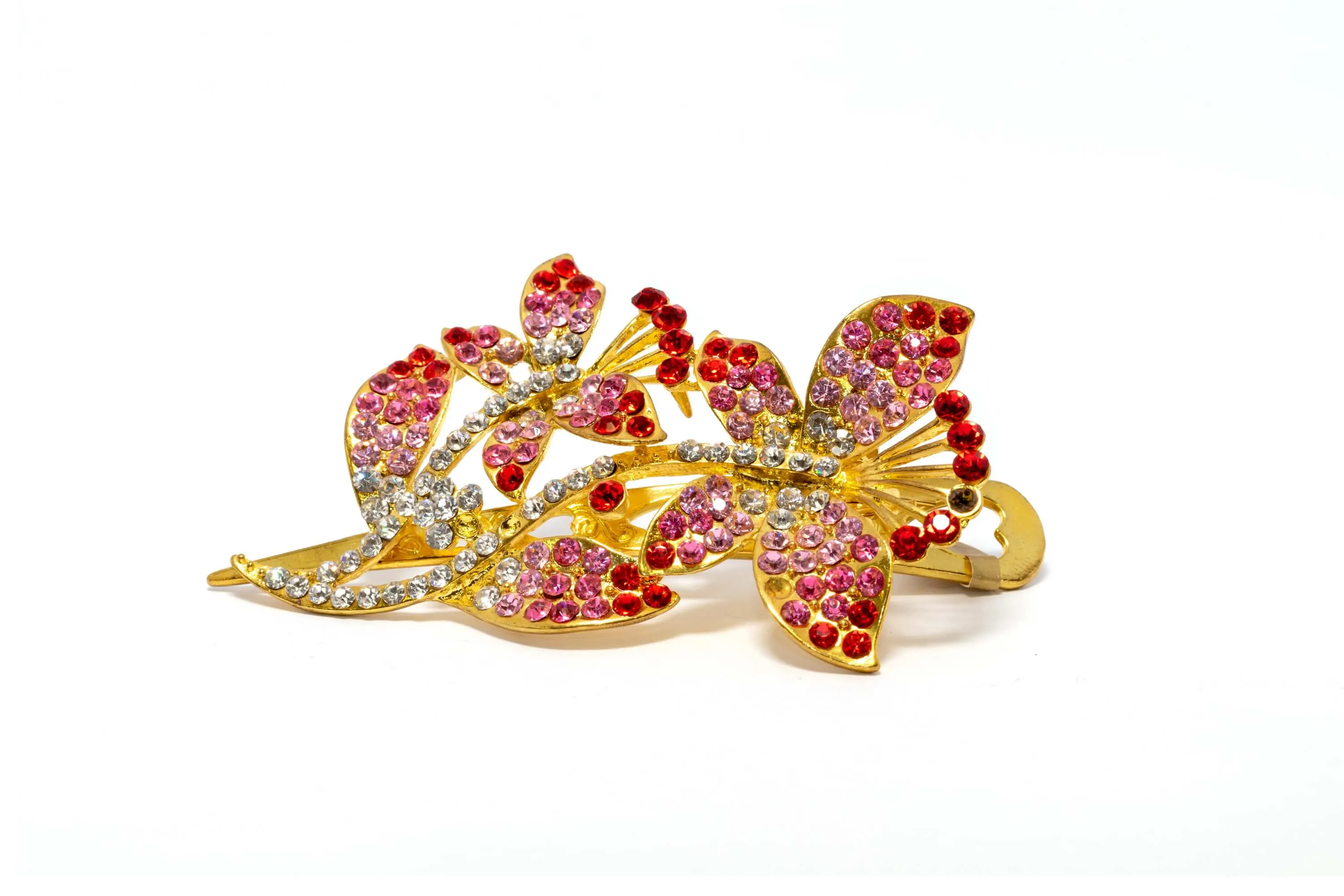 Sparkling Pink and Red Detailed Golden Hair Clip