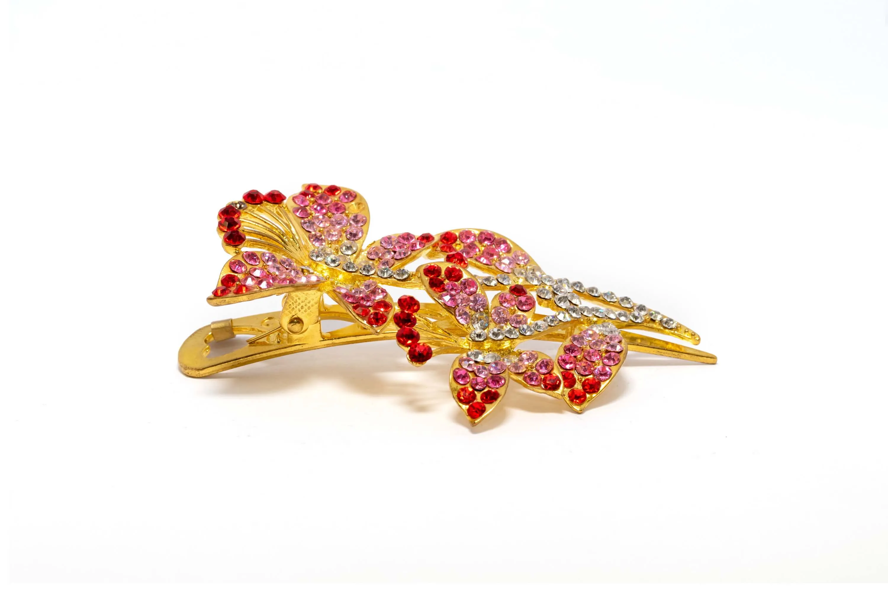Sparkling Pink and Red Detailed Golden Hair Clip