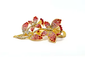 Sparkling Pink and Red Detailed Golden Hair Clip