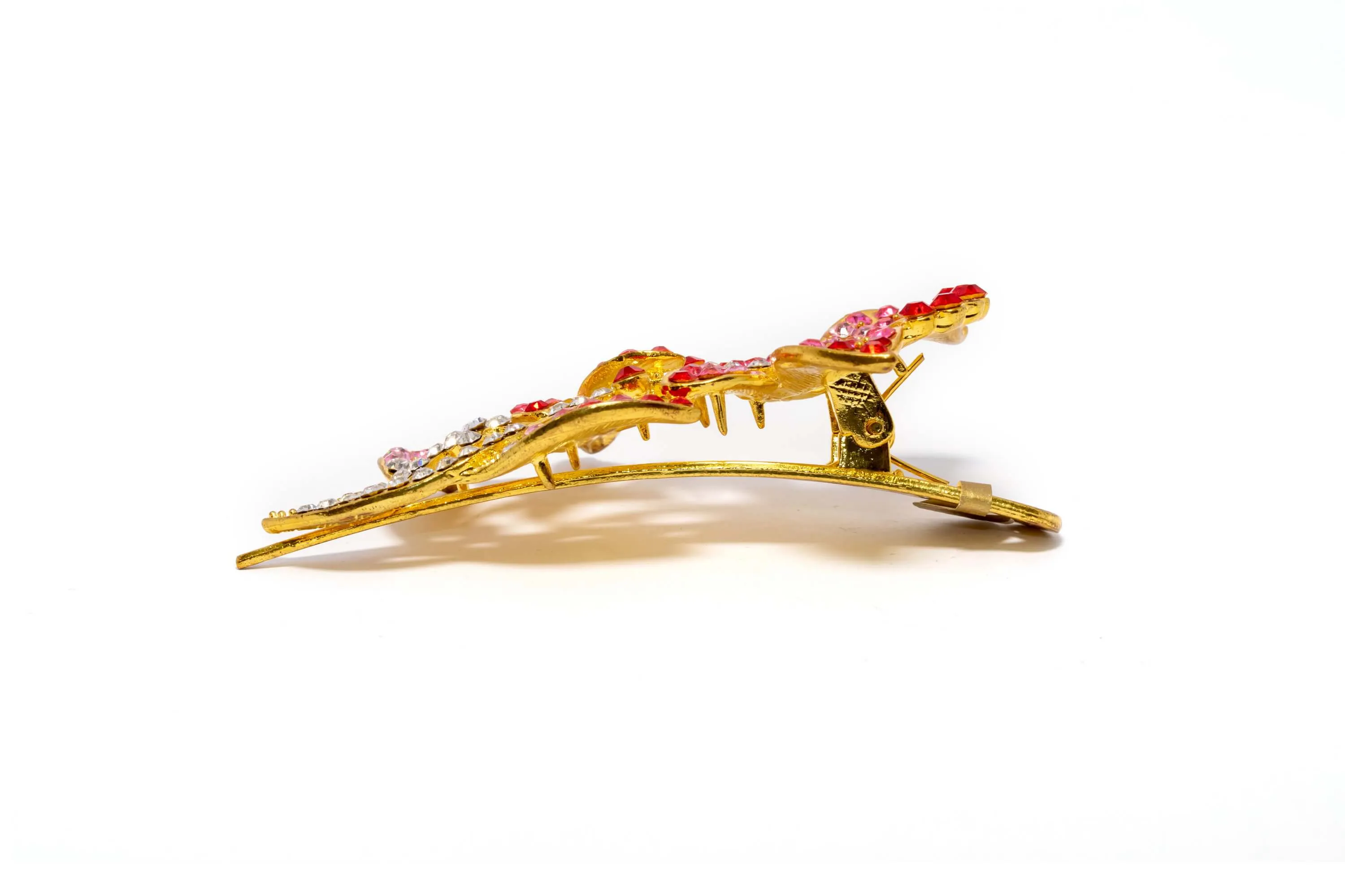 Sparkling Pink and Red Detailed Golden Hair Clip