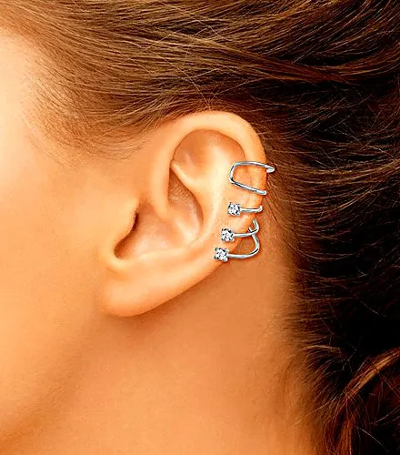 Sparkling Solitaire Ear Cuffs in Sterling Silver by Syndy