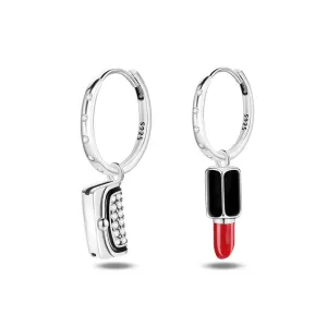 Sparkling Wallet & Lipstick Hoop Earrings