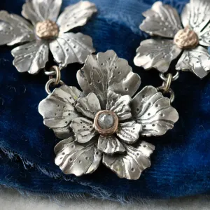 Spring Blossom Necklace sterling silver 10k gold and Diamond