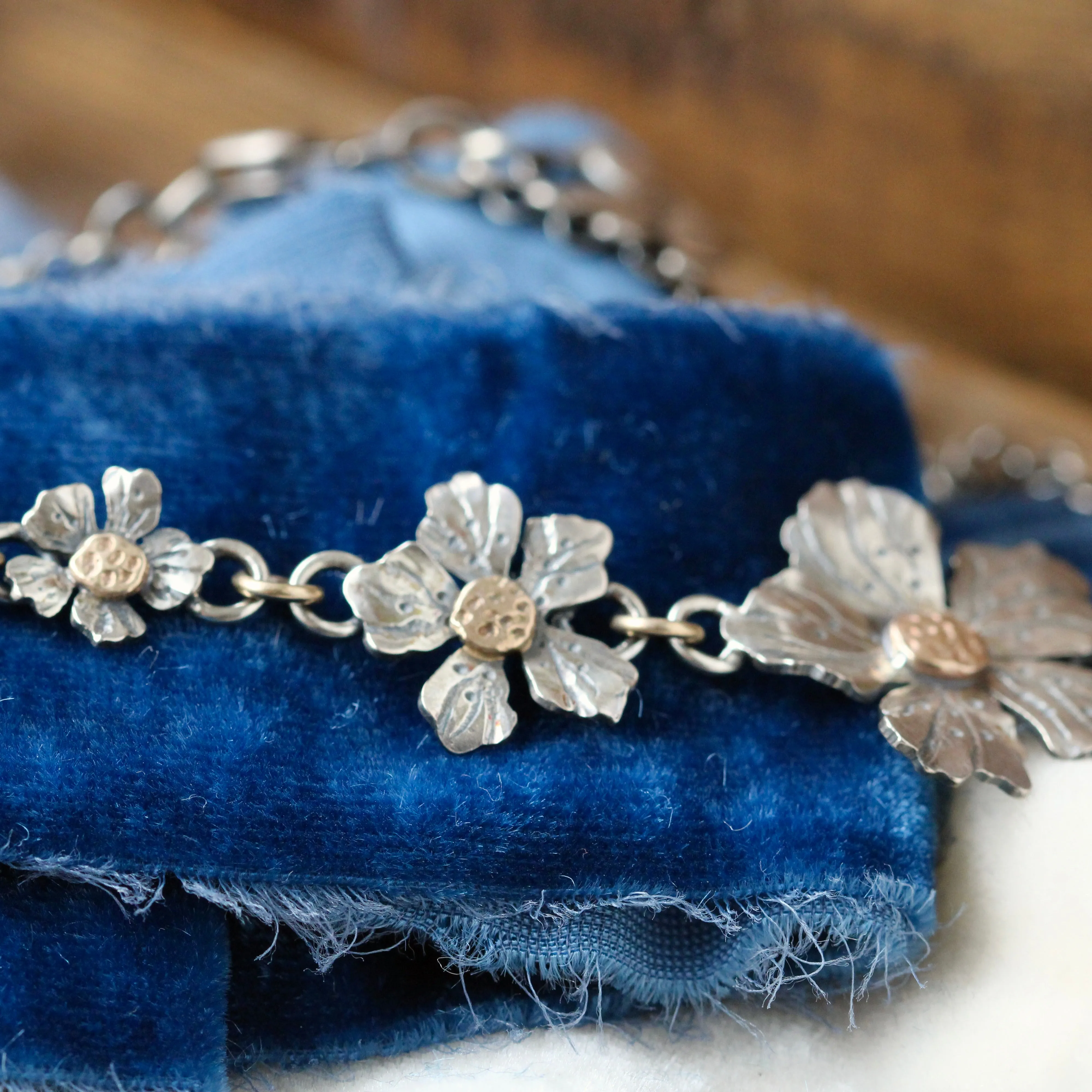 Spring Blossom Necklace sterling silver 10k gold and Diamond
