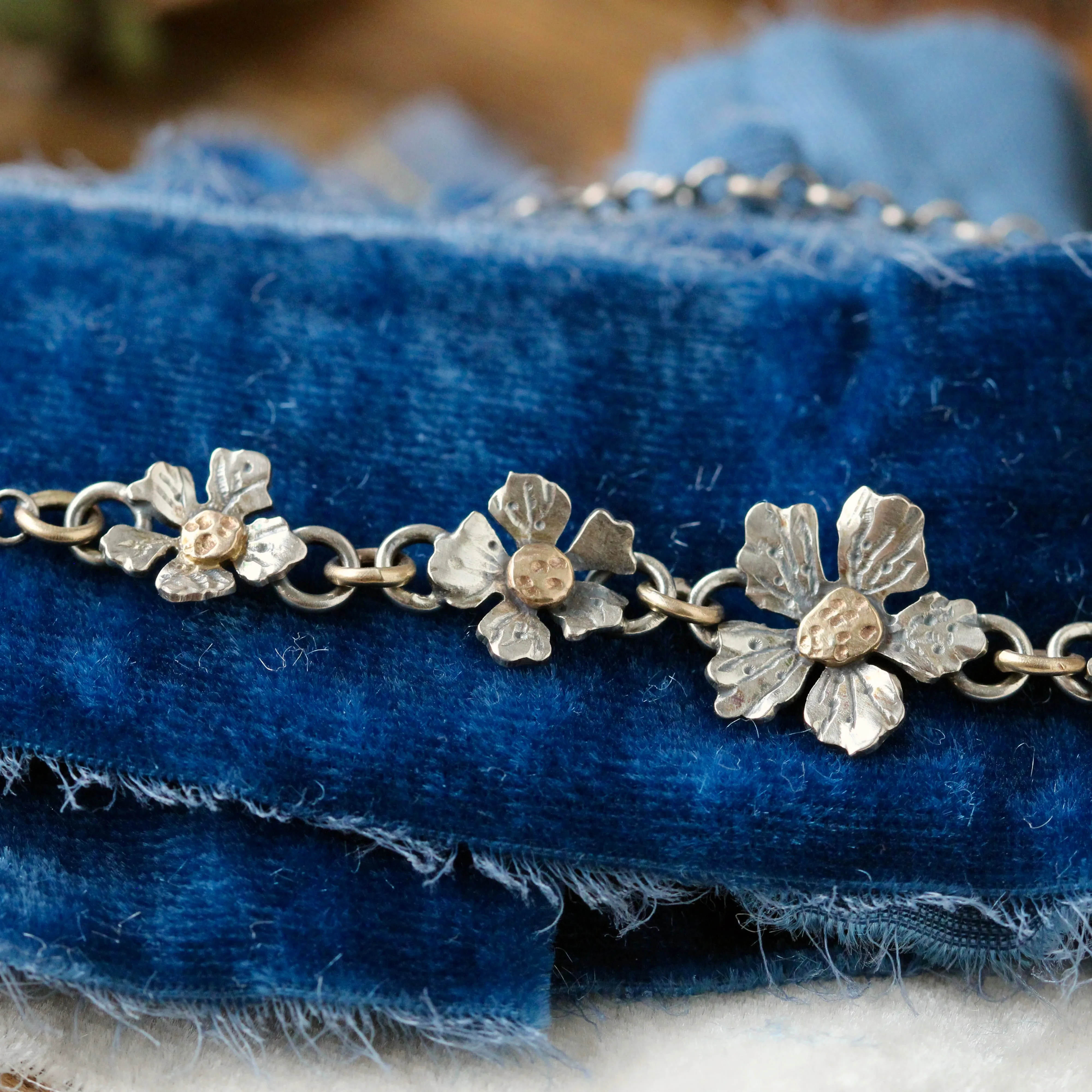 Spring Blossom Necklace sterling silver 10k gold and Diamond