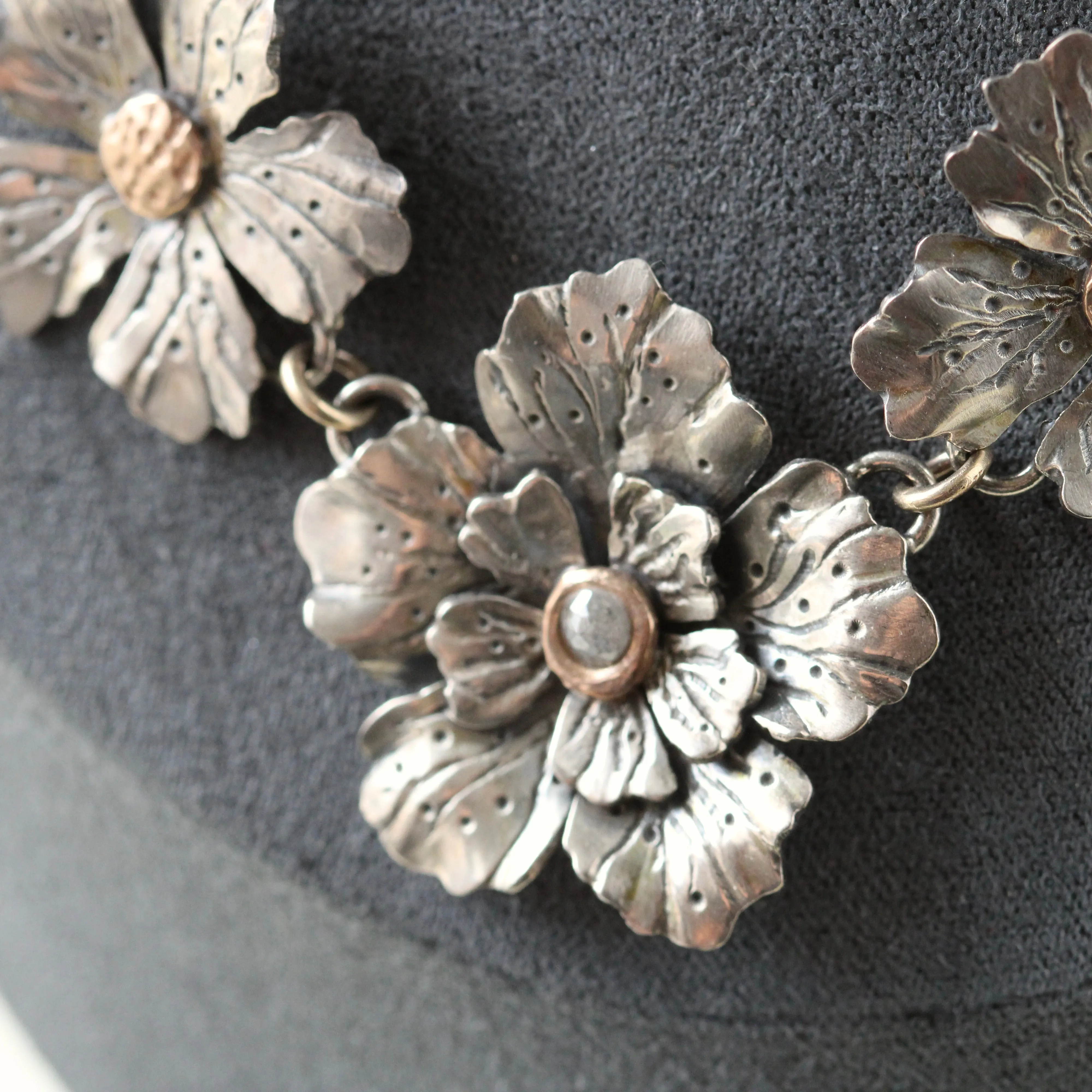 Spring Blossom Necklace sterling silver 10k gold and Diamond