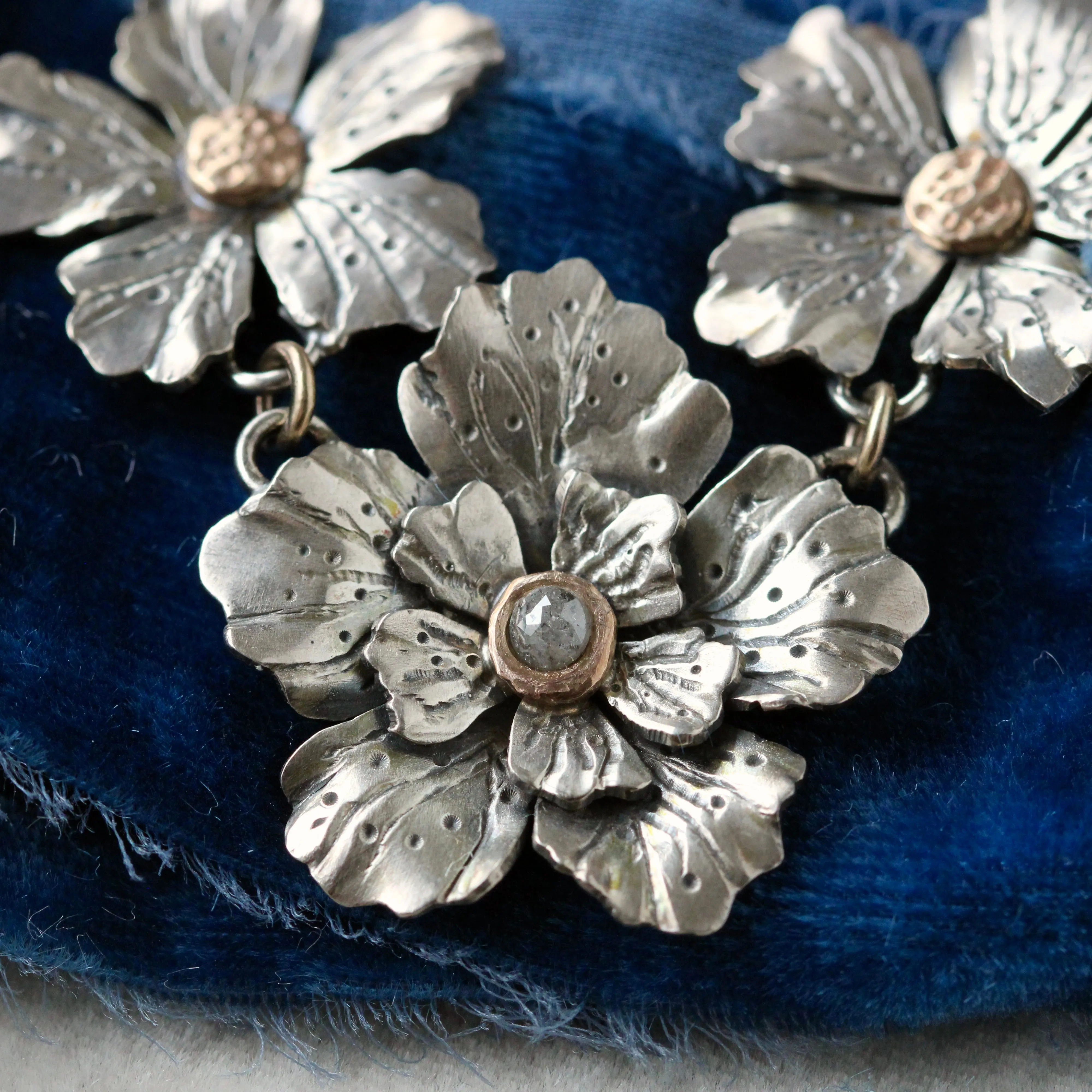 Spring Blossom Necklace sterling silver 10k gold and Diamond