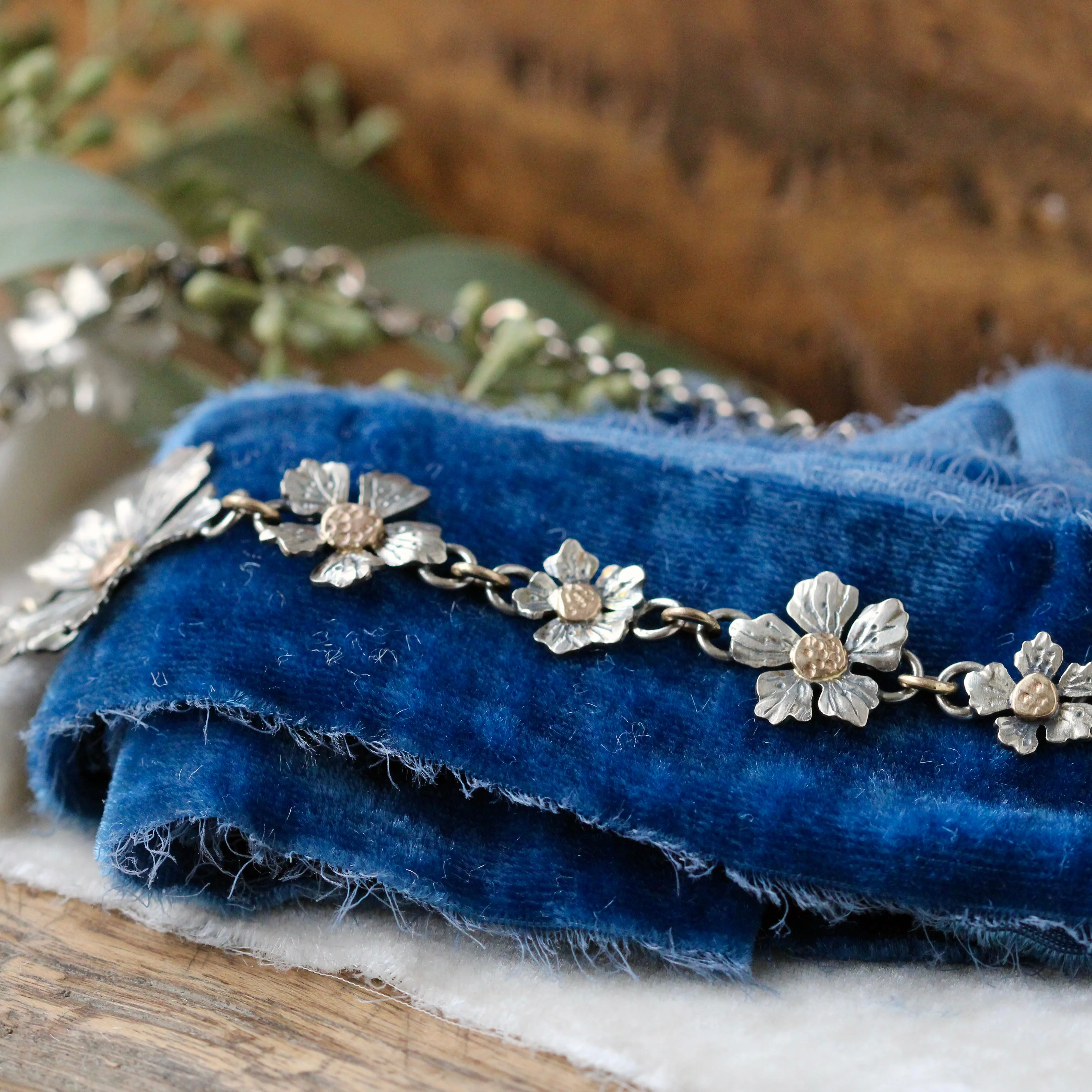 Spring Blossom Necklace sterling silver 10k gold and Diamond