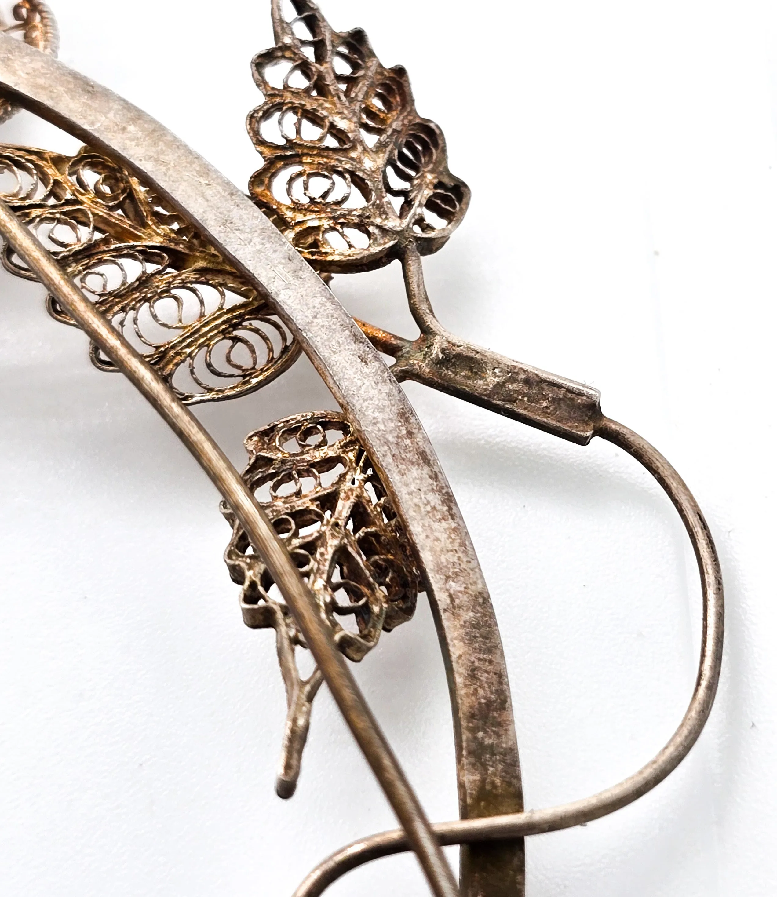 Spun Silver vermeil gold over sterling silver handcrafted vintage flower brooch
