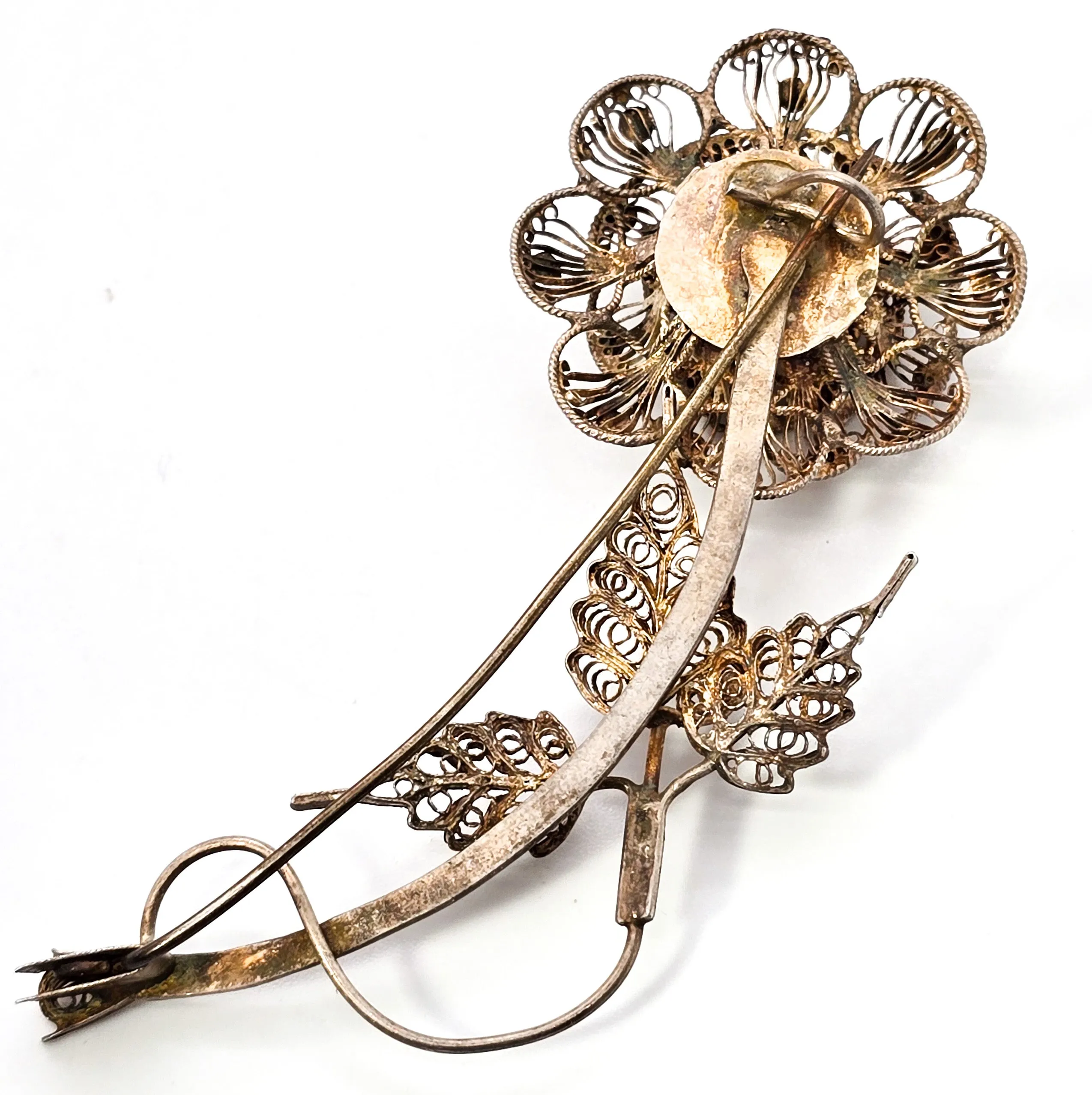 Spun Silver vermeil gold over sterling silver handcrafted vintage flower brooch