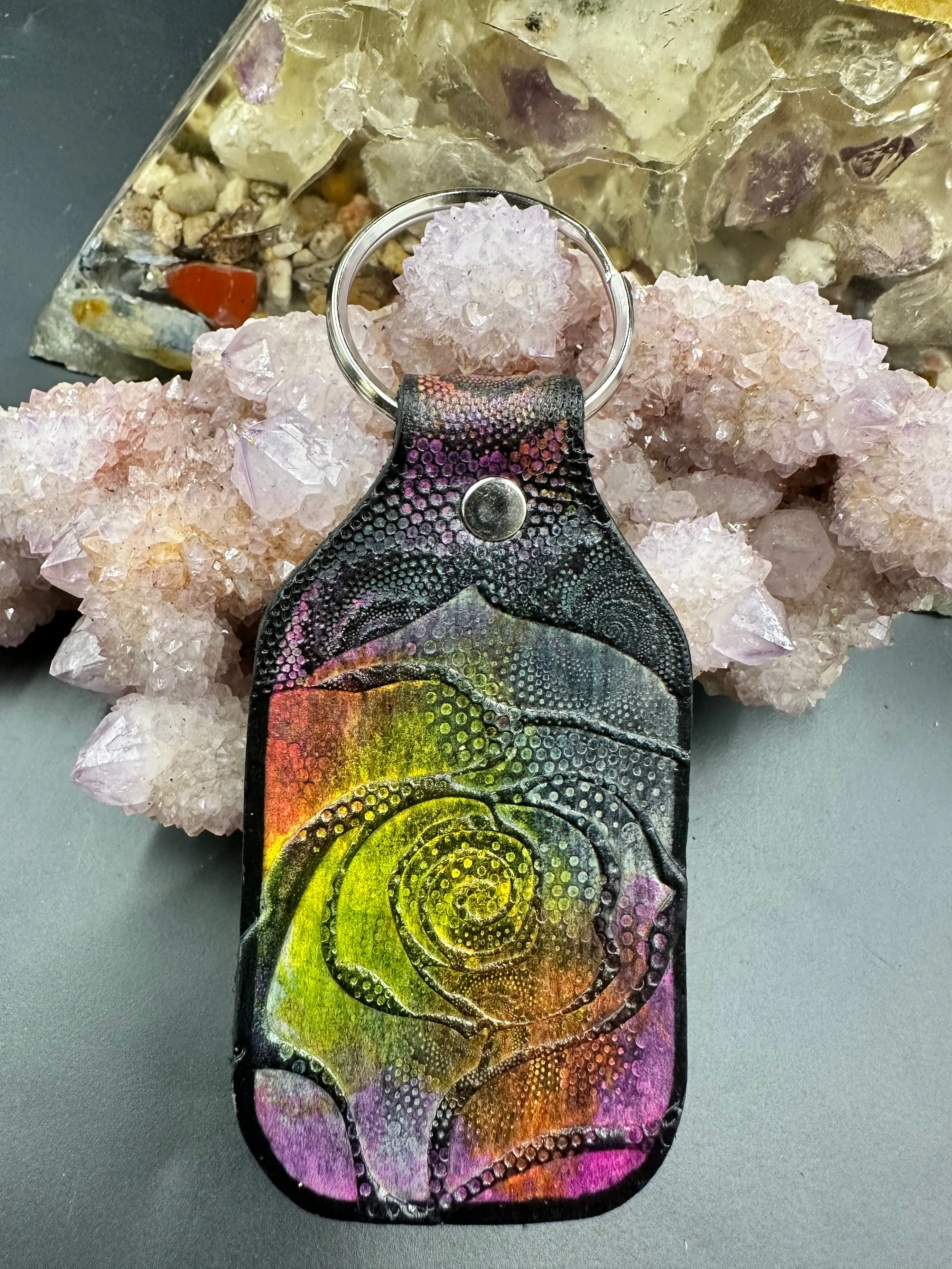 Stamped Leather Keychain - Flowers