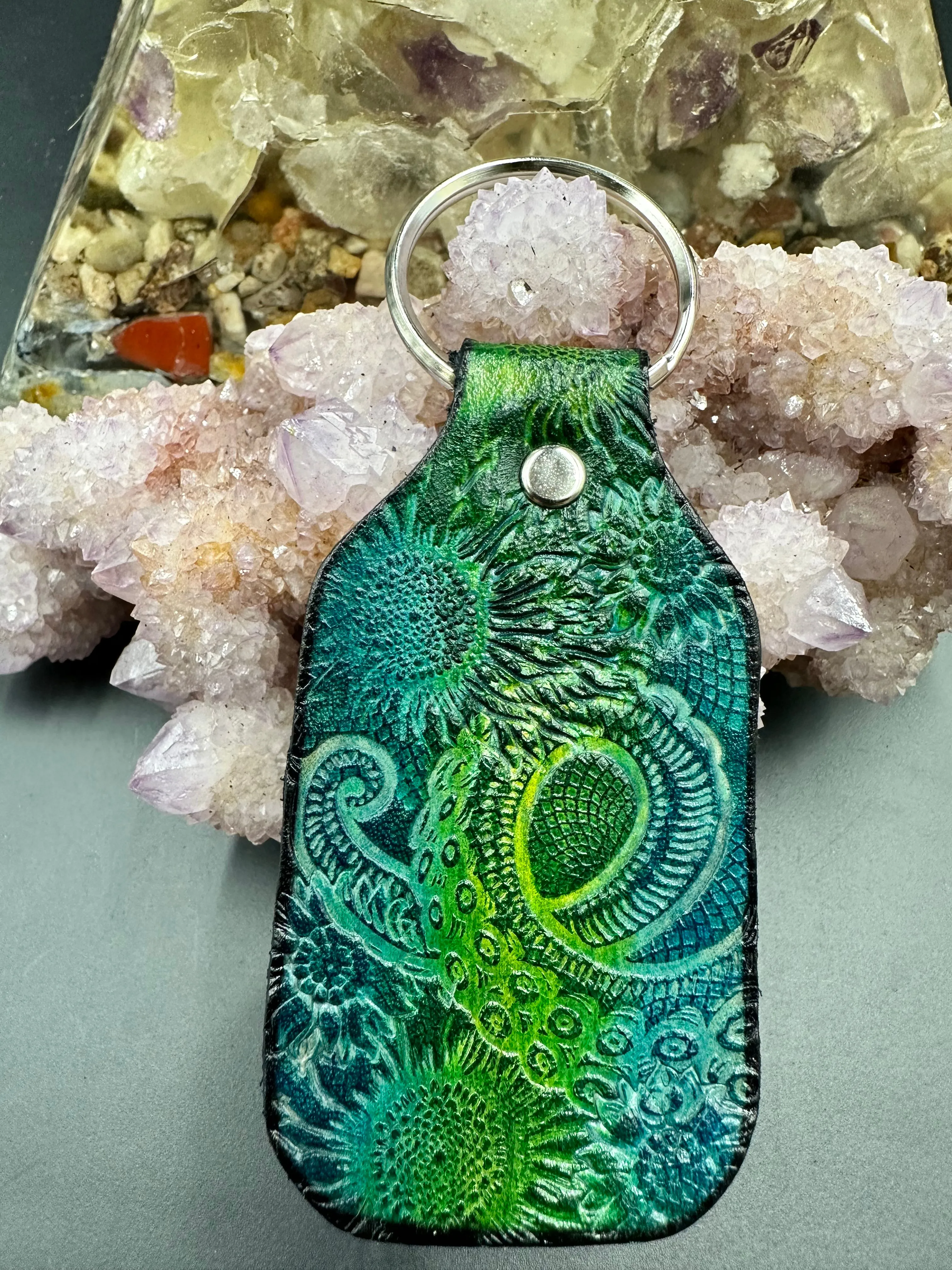 Stamped Leather Keychain - Flowers