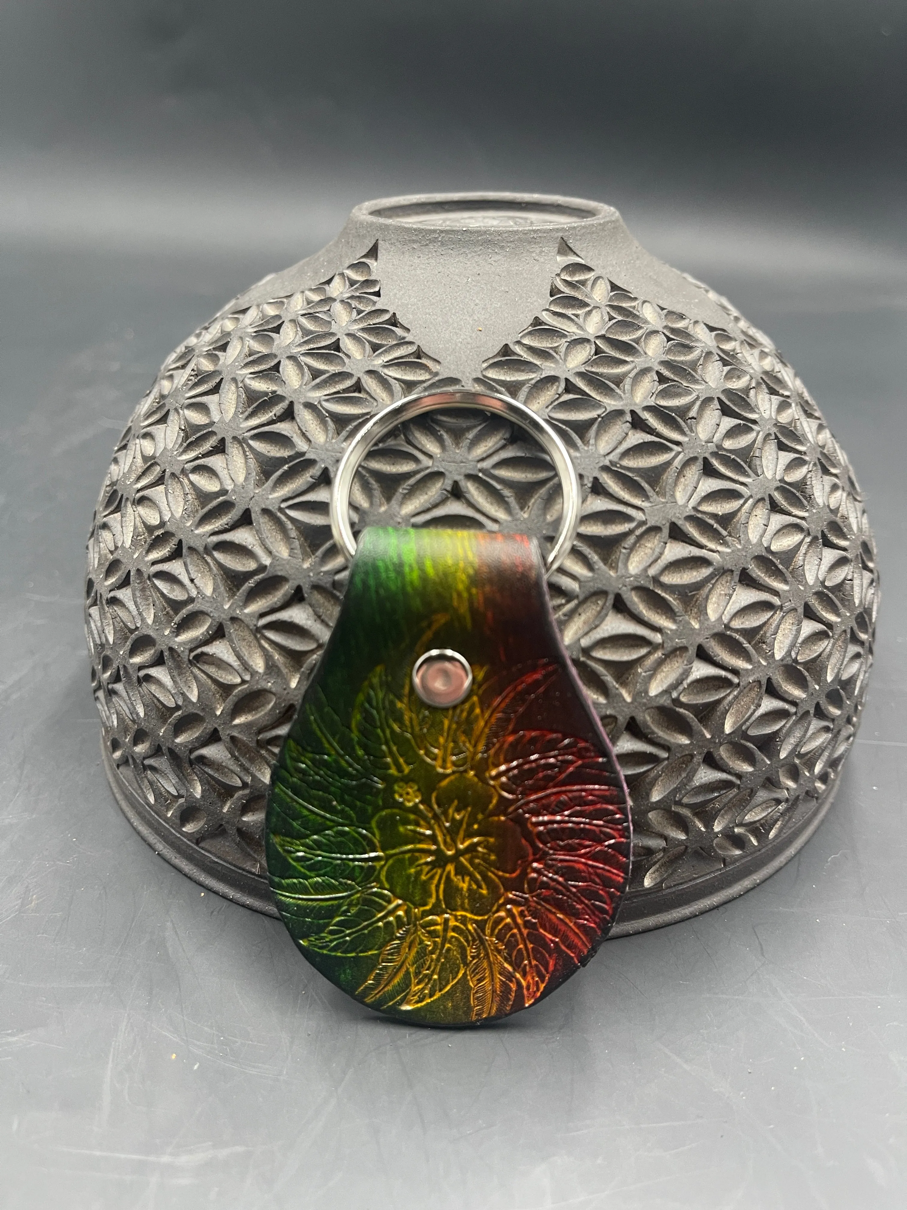 Stamped Leather Keychain - Flowers